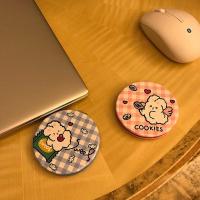 卡通印花图案圆形折叠化妆镜小兔小熊随身迷你便携小镜子学生补妆 圆形镜 蓝格糖果兔+粉格曲奇兔