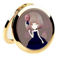 (带包装盒)可爱金属化妆镜随身便携美容小镜子折叠创意迷你镜子 大丽姑娘化妆镜 镀金款