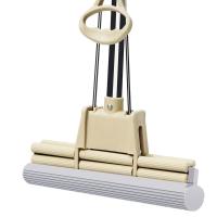 好太太海绵拖把家用懒人一拖净拖把免手洗滚轮吸水挤水胶棉拖把 米白色 38cm加强三排一键换头共1个头+桶