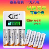 索尼5号充电电池8节套装KTV无线话筒麦克风鼠标玩具闪光灯充电池 8粒5号+液晶充电器