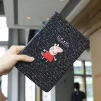 苹果2018新款ipad9.7寸保护套a1474平板air2皮套a1566卡通a1983壳 黑色佩奇+钢化膜套餐 201