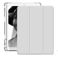 ipad2019款保护套air3带笔槽10.2苹果9.7平板ipad2018透明硅胶壳 三折透明笔槽款高级灰+钢化膜 i