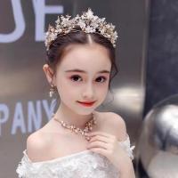 儿童皇冠头饰公主女童王冠水晶大发箍粉色冰雪奇缘小朋友生日发饰 款式十一皇冠三件套(金色热卖款) 礼盒装