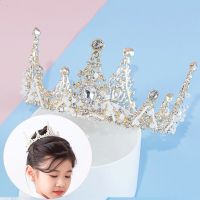 儿童皇冠头饰公主礼服配饰水晶发饰生日演出头冠摄影女童王冠发箍 MG01金色高档手工款 礼盒[屁屁猪+固定发夹+丝带]