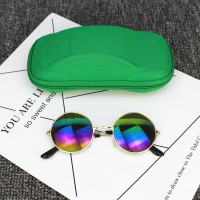 圆形儿童太阳镜男墨镜女小孩装饰演出表演眼镜宝宝4 5 6 7 8 9岁 送镜盒(五彩反光)