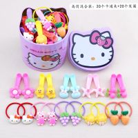 韩版卡通儿童发饰鸭嘴夹创意磨砂儿童头饰盒装发夹可爱树脂发夹 20卡通夹+20卡通发圈*高筒盒装