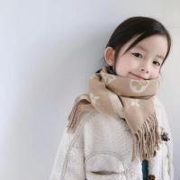 秋冬新款儿童围巾女韩版仿羊绒男围巾男宝宝围脖套保暖纯色百搭潮 卡其色(小花围巾)
