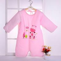 宝宝加厚保暖肚兜背心式分腿纯棉睡兜儿童长袖护肚围防踢被睡袋 针织粉色长袖夹棉 针织小码(建议1-3岁)