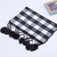 儿童围巾围脖春秋潮男女童围巾围脖宝宝防羊绒格子纹围巾披肩长款 兔毛球款 1号色黑白小格