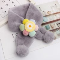 儿童围巾仿濑兔毛韩版潮男女童毛绒围脖秋冬加厚保暖小孩宝宝脖套 双球花朵灰色 72*10cm(6个月-12岁)