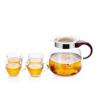 雅风玻璃冷水壶耐高温家用凉白开水大容量玻璃水壶明火加热泡茶壶 1800毫升+4只150ML玻璃水杯