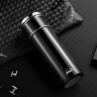 英国智能显示316不锈钢保温杯男女学生高档便携茶水分离泡茶杯子 英国316不锈钢款 掌控黑(无温显) 420ml+杯刷杯