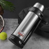 304不锈钢保温壶旅游壶保温杯子大容量户外运动保冷水壶1.0L-4.0L 4000ml钢本色+背带+小碗