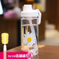 日系玻璃水杯简约清新森系磨砂水杯创意个性潮流便携可爱少女杯子 [吸管]500ML茉莉雏菊一朵