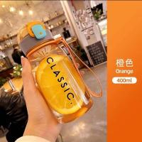 高颜值吸管杯男女学生便携儿童简约清新森系大容量运动塑料水杯子 橙色 送杯刷+提手(直饮款)500ml