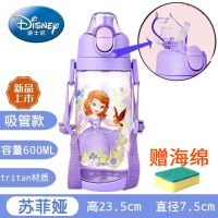 [品牌直降]迪士尼儿童水杯直饮吸管杯便携学生背带水运动壶随行杯 吸管杯600毫升配背带防漏防摔赠海绵 3-15岁儿童-幼