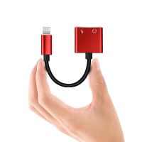 苹果8/X耳机转接头iPhone11转接线双lightning听歌充电游戏二合一 红色 二合一款(圆口耳机+扁口充电)