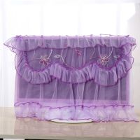 电脑防尘罩台式套装蕾丝桌布一体机盖布田园可爱装饰显示器防尘罩 彩蝶飞舞紫色(24-27寸) 八件 7件套+100*150