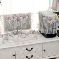 电脑罩防尘罩台式显示器装饰罩套蕾丝花边键盘主机防尘盖布五件套 百花紫 19英寸