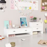 电脑显示器增高架底座桌面收纳盒简约抽屉办公室笔记本置物垫高架 简约白二层隔断+三层组合带四抽屉