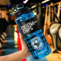 超大容量塑料水杯男耐高温便携防摔吸管茶杯子女户外运动健身水壶 两倍加厚3000ml+吸管 深海蓝