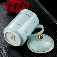 陶瓷带盖茶杯景德镇马克杯子水杯带柄用杯大容量大码影青釉水杯子
