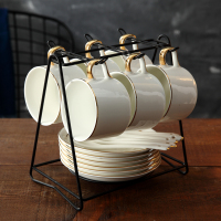 欧式咖啡杯套装英式茶杯茶具杯碟欧美陶瓷红茶杯下午茶杯子送架子 手工描金6杯碟送架送勺