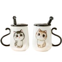 情侣马克杯可爱女学生陶瓷杯子创意大容量水杯办公室咖啡杯带盖勺 天使+恶魔一对 普通装