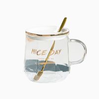 55度恒温玻璃杯子简约高硼硅水杯办公室咖啡杯创意礼物马克杯带盖 NICEDAY白色盖 礼盒装恒温底座