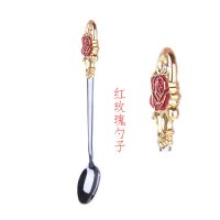 人气珐琅彩不锈钢避热长柄韩式创意可爱咖啡勺花茶勺水杯家用勺子 红玫瑰勺子