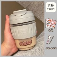 玻璃杯新款水杯女带吸管简约可爱便携户外大容量咖啡杯子ing风男 [玻璃杯-灰色]+杯刷+吸管刷+贴纸 550ml