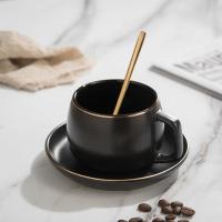 欧式小奢华陶瓷情侣咖啡杯礼盒套装简约办公室家用下午茶生日礼物 300ml金黑 2杯2碟2勺（礼盒送袋）