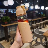 玻璃杯便携防烫女学生韩国创意小清新简约可爱水杯子ins随手杯 藕粉-奈登玻璃杯350ml 杯子+杯刷+杯垫+布袋