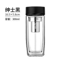 水晶贵族双层玻璃杯加厚防烫隔热水杯男女商务泡茶杯车载便携杯子 黑色 450ml