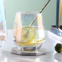 简约透明喝水杯女ins风杯子家用创意个性六角金边玻璃杯 六角炫彩款小号