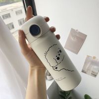 保温杯女学生简约网红水杯创意个性韩版少女可爱潮流便携森系杯子 伸手小狗480ml 单杯+小熊挂件+斜挎绳+杯袋+杯刷