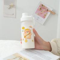 水杯女学生韩版清新耐摔吸管可爱磨砂卡通塑料杯子便携简约随手杯 小熊[磨砂]耐摔款-六个月内破损包赔 杯子+吸管+杯刷+背