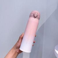 304不锈钢渐变色保温杯女学生韩版可爱杯子简约清新防摔情侣水杯 渐变粉-500毫升 单杯+杯刷+背带[户外必备]