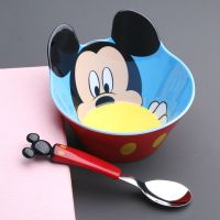 迪士尼儿童碗小孩可爱餐具防摔卡通饭碗家用宝宝碗米奇婴儿吃饭碗 2455米奇碗+米奇勺子