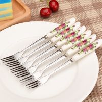 六支水果叉套装不锈钢水果叉水果签甜品叉小叉子月饼叉餐叉蛋糕叉 6支装 红玫瑰