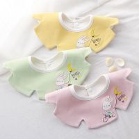 婴儿纯棉口水巾宝宝防水围嘴360度可旋转新生儿吃饭兜防吐奶围兜 3条装[黄兔子+绿兔子+深粉兔子]