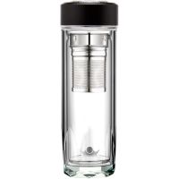 高档钻石水晶双层玻璃水杯男商务车载茶水分离茶杯便携杯子女刻字 420毫升黑盖升级新款高档礼盒装 送杯套杯刷免费杯身刻字