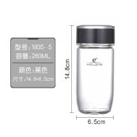 卧龙单层玻璃杯车载便捷水杯男女加厚钢化防摔有盖泡茶杯子喝水杯 黑色 550ml 1835款