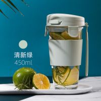 防摔防爆耐热玻璃杯家用玻璃杯子喝水杯高颜值水杯女可爱少女心 清新绿 450ml
