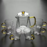 耐热锤纹玻璃茶壶加厚茶水分离过滤泡煮小单茶壶家用喝茶花茶杯 900ml茶壶+6杯