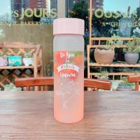 韩版渐变磨砂玻璃杯美人鱼独角兽清新少女耐热便携大容量随身水杯 520ML-独角兽渐变粉 杯子+杯刷+杯袋+杯套