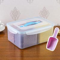 [优作小窝]8L/4L/2.1L分格保鲜盒密封储物干货收纳盒杂粮罐米桶 8升4分格-蓝色(带提手)