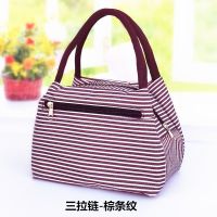 大容量手提包女防水牛津布手拎包饭盒袋妈妈上班小提包收纳包 三拉链-棕条纹