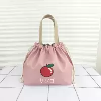 手提饭盒袋帆布袋妈咪包袋防水耐脏易清洁小袋子便捷拉绳束口袋 藕粉苹果