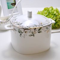 轻奢骨瓷汤锅品锅汤盆汤碗方形大号陶瓷锅带盖香榭丽舍餐具可微波 香榭田园锅